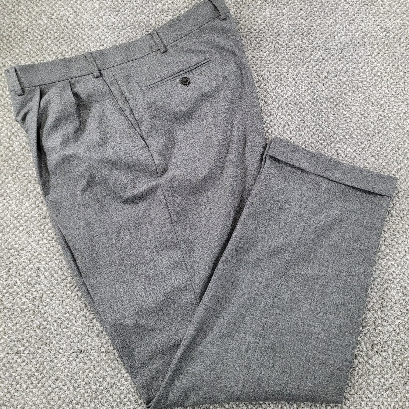 Ralph Lauren Mens Grey Pleated Cuffed Dress Pants Trousers 41x32 Stretch